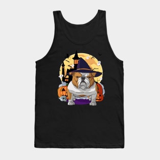 English Bulldog Witch Happy Halloween Tank Top